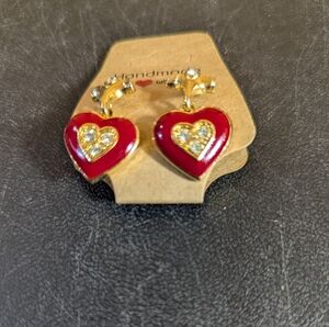 Vintage Avon Lipstick Red Enamel And Gold Tone Earrings With Rhinestones